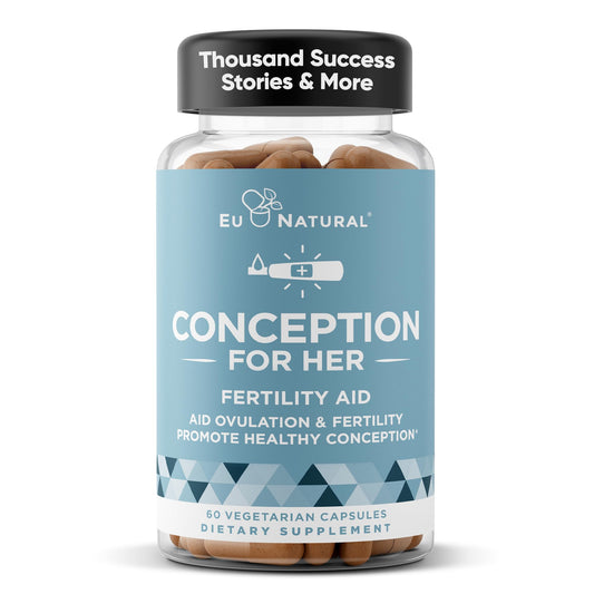 Eu Natural Conception for Her bottle front promotes daily fertility support.