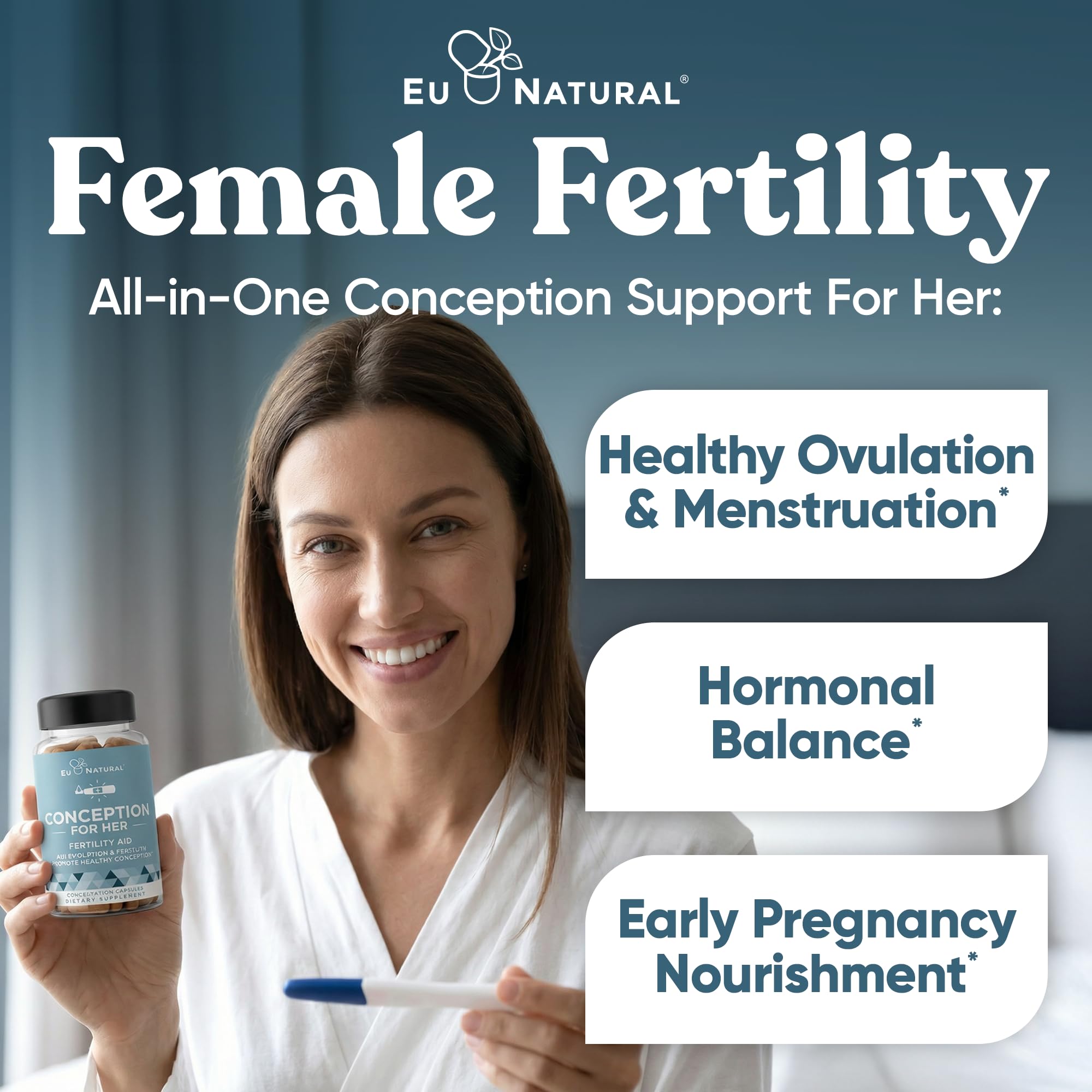 Eu Natural Conception for Her bottle label details highlight the formula for balance.
