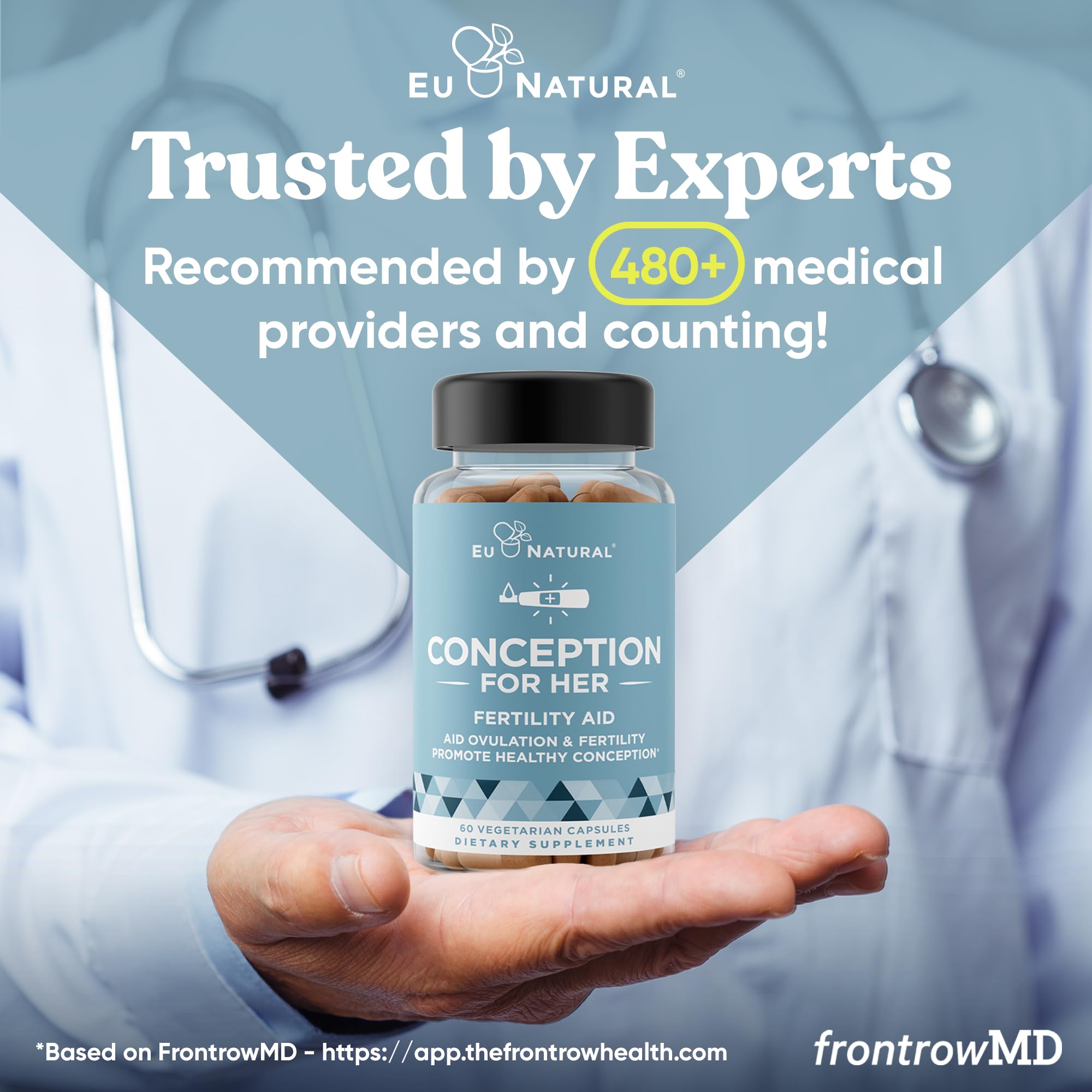 Eu Natural Conception for Her capsules closeup shows a clean vegan pill for daily use.