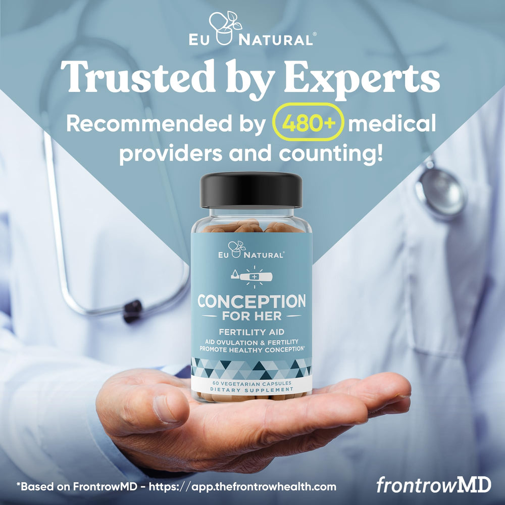 Eu Natural Conception for Her capsules closeup shows a clean vegan pill for daily use.