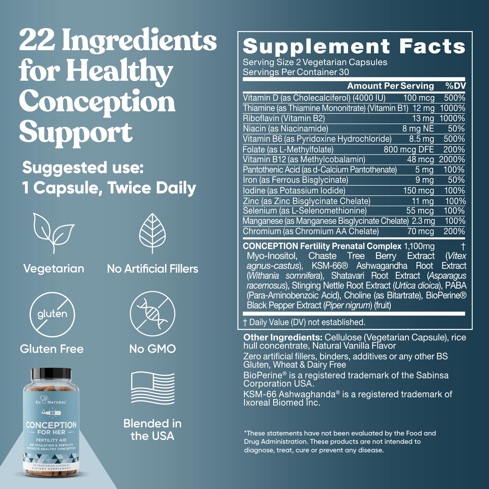 Eu Natural Conception for Her ingredients blend showcases vibrant nutrient profile.