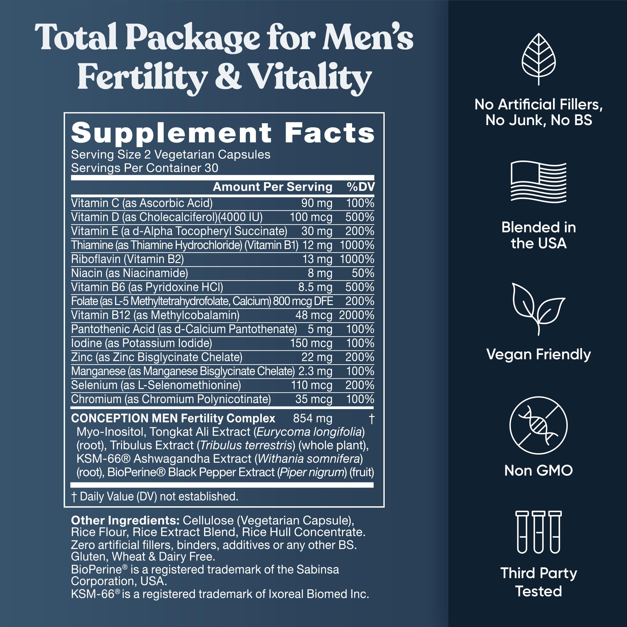Eu Natural Conception for Him black pepper extract indicating enhanced absorption.