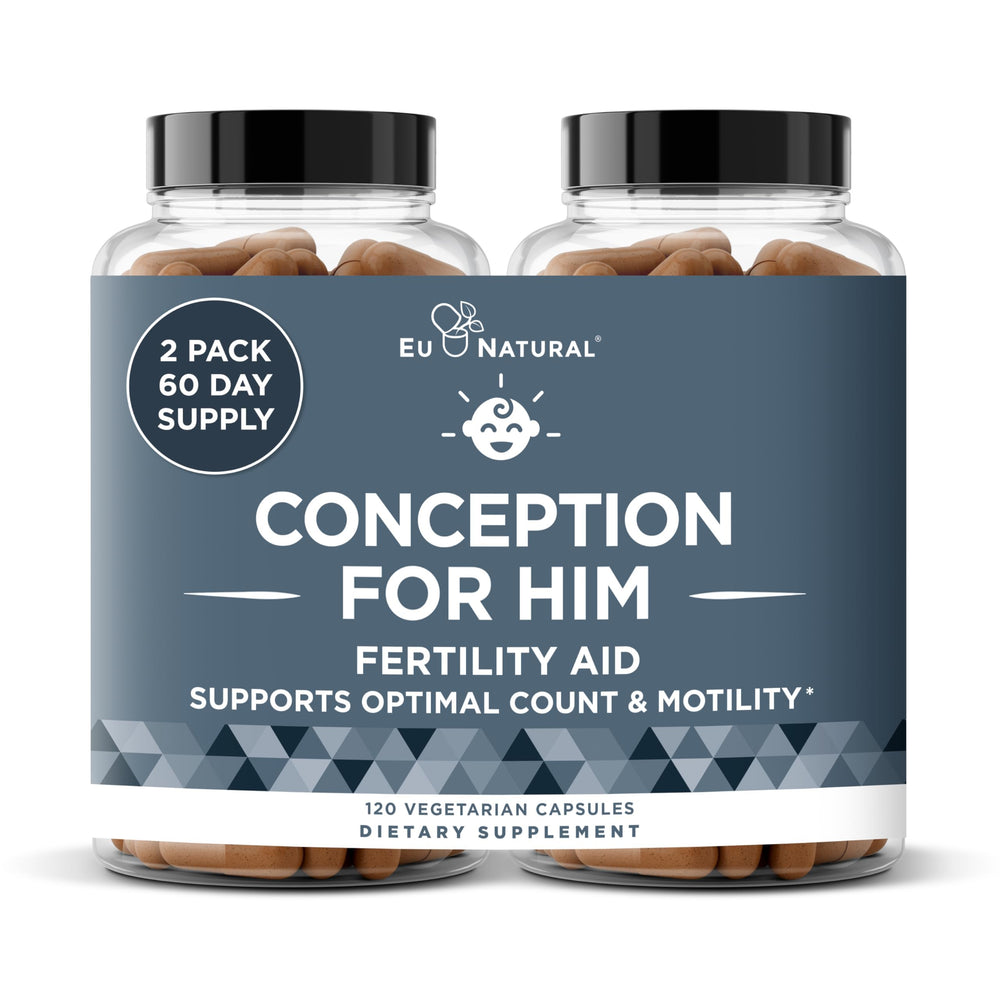 Eu Natural Conception for Him bottle cap closeup, showing daily fertility capsules.