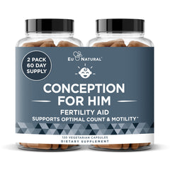 Eu Natural Conception for Him bottle cap closeup, showing daily fertility capsules.