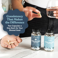 Eu Natural Conception for Him capsules close-up featuring zinc and magnesium.