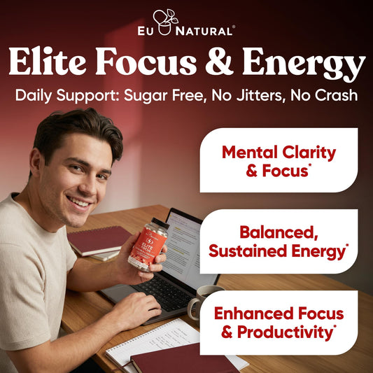 Eu Natural Elite caffeine pills label closeup showing clean ingredients