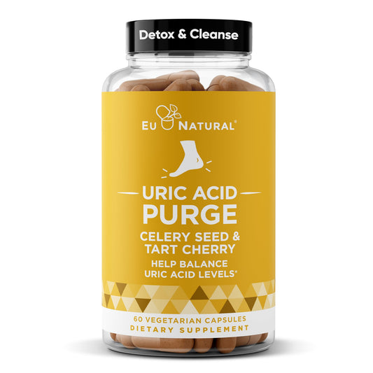 Eu Natural Purge Uric Acid Flush bottle front view highlights daily joint support
