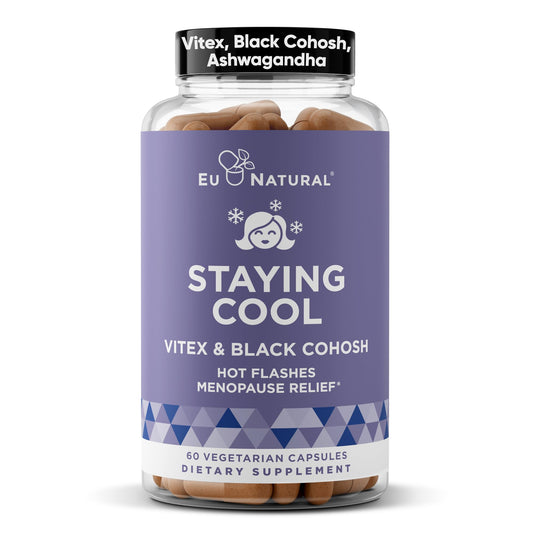Eu Natural Staying Cool bottle front, suggesting menopause support.