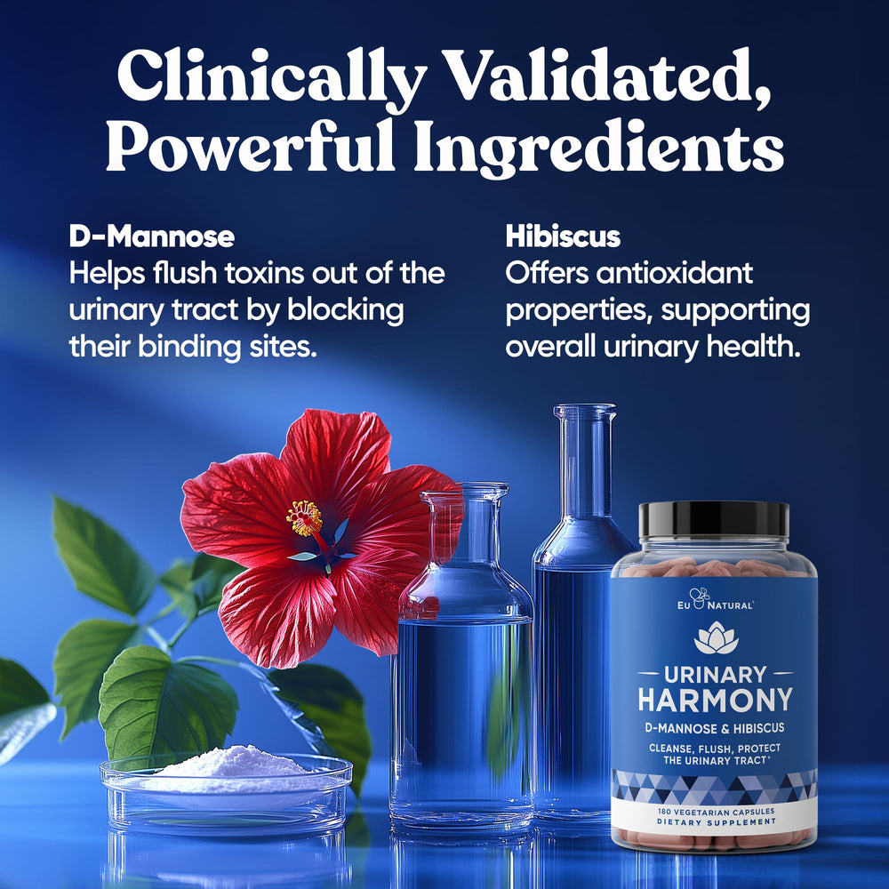 Hibiscus extract bottle showcases natural ingredients for balanced urinary environment.