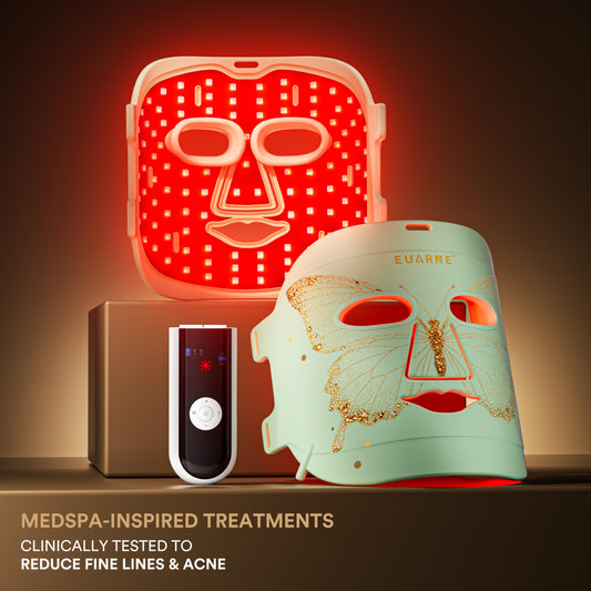 EUARNE mask showing red and blue light modes for skincare.