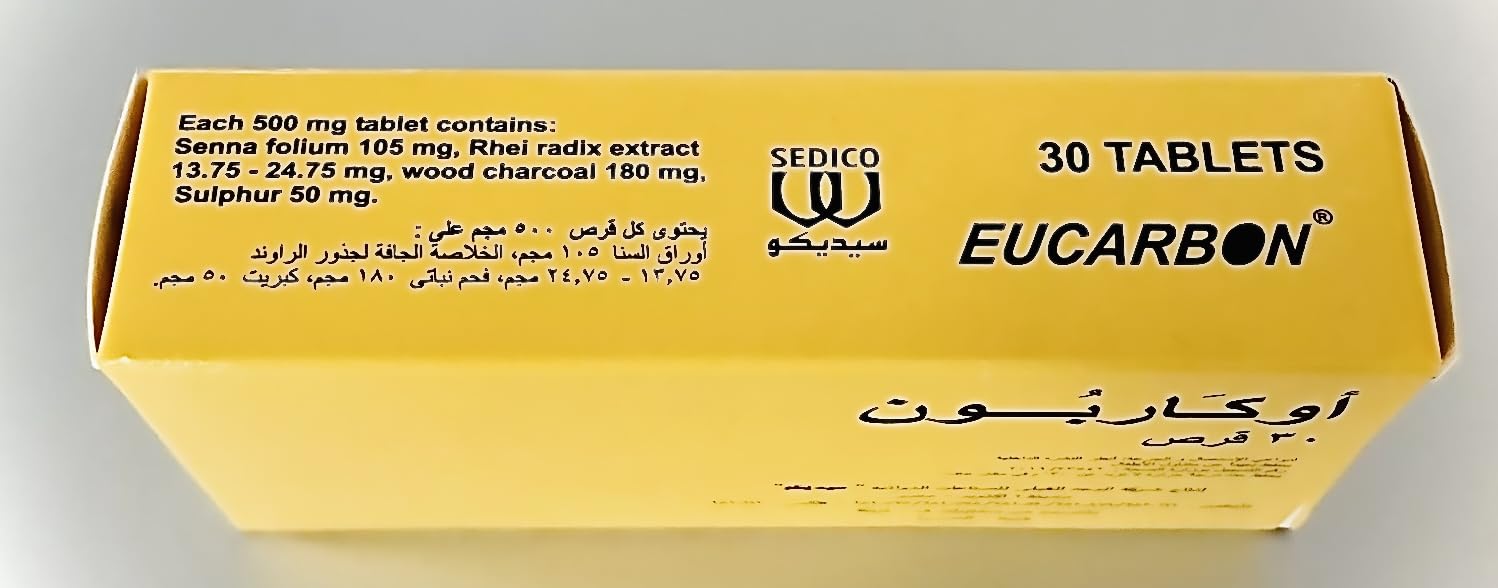Eucarbon ingredients including senna leaves and rhubarb root for gentle regulation.