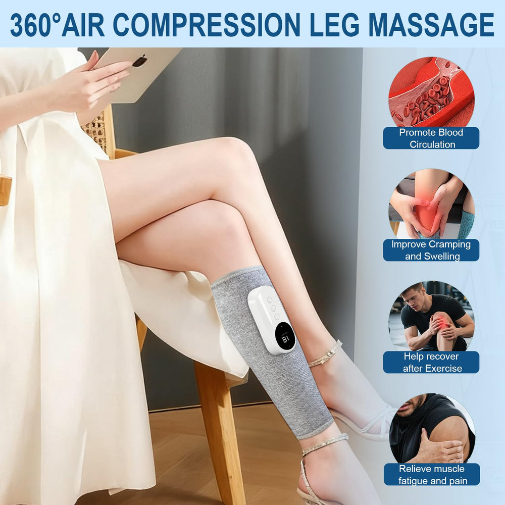 Eulay leg massager worn on leg providing snug wrap for relaxation and circulation support