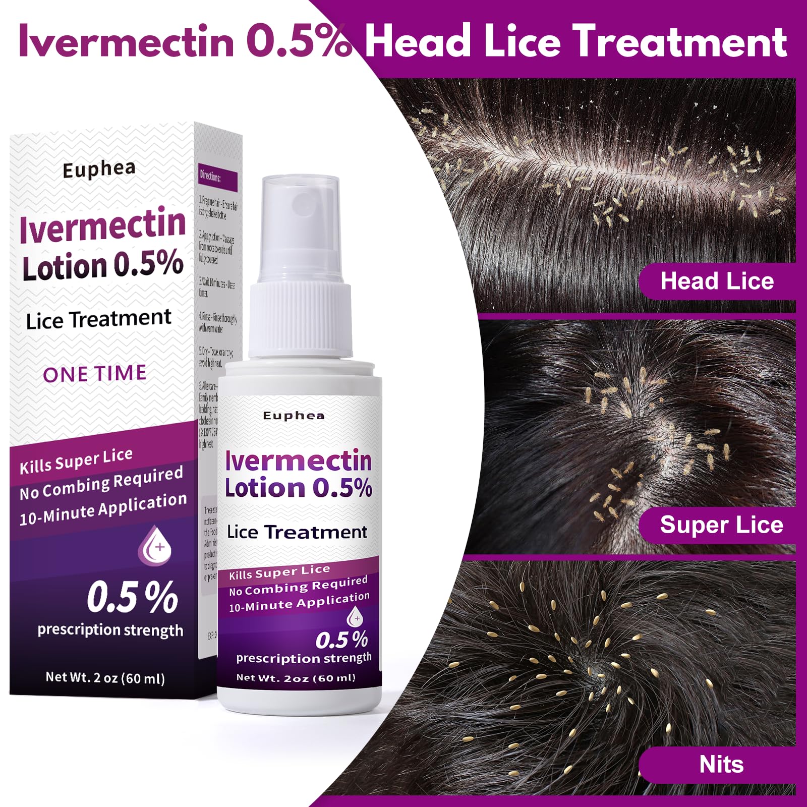 Hands apply Euphea lotion to dry hair for even coverage