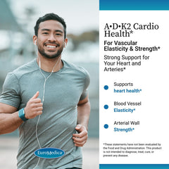 EuroMedica A•D•K2 Cardio Health bottle back reveals supplement facts.