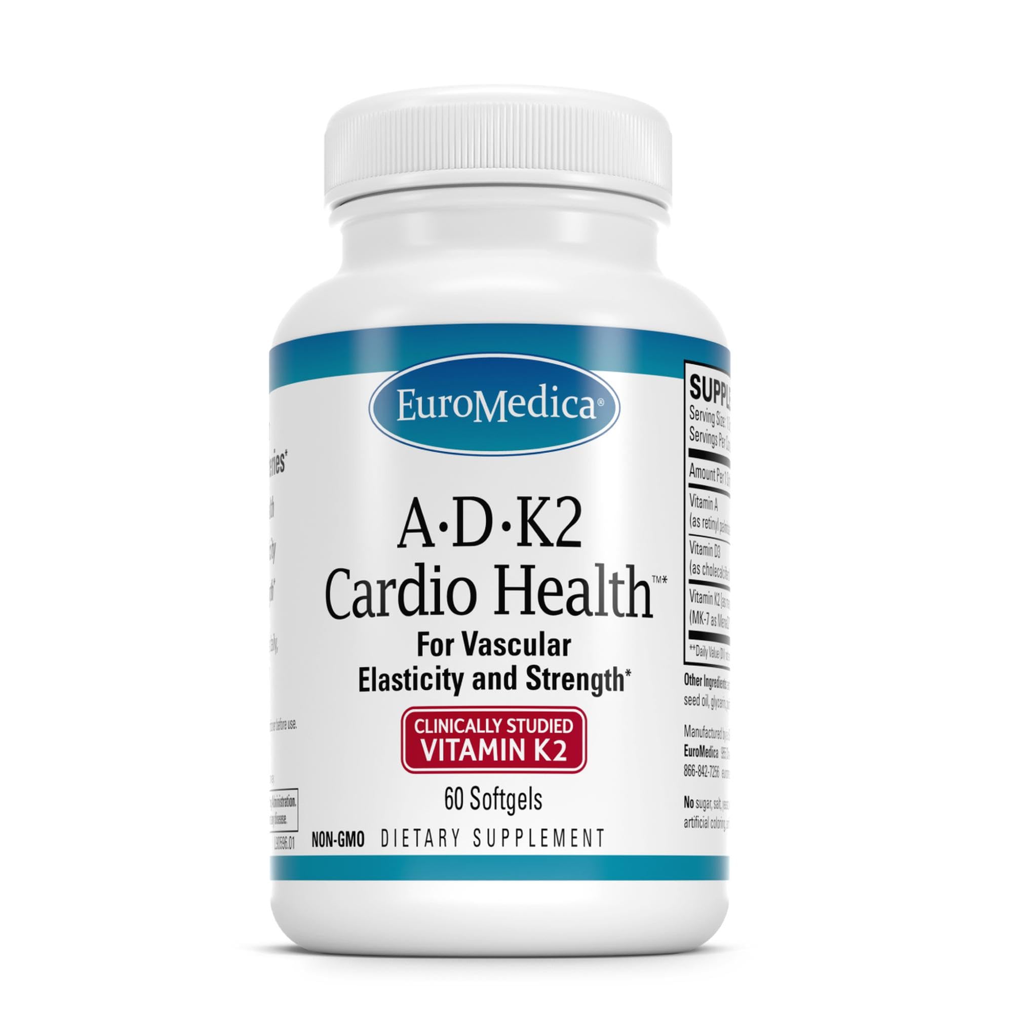 EuroMedica A•D•K2 Cardio Health bottle front for daily heart support.