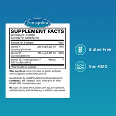 EuroMedica A•D•K2 Cardio Health capsules in bottle for convenient daily use.