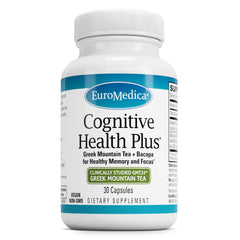 EuroMedica Cognitive Health Plus bottle with capsules for daily focus support.