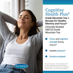 EuroMedica Cognitive Health Plus label highlighting vegan, non-GMO ingredients.