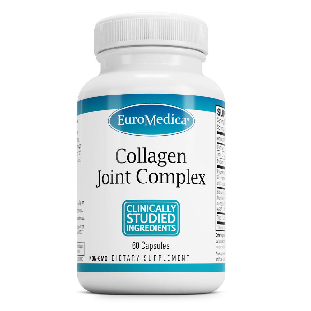 EuroMedica Collagen Joint Complex bottle supports joint mobility.