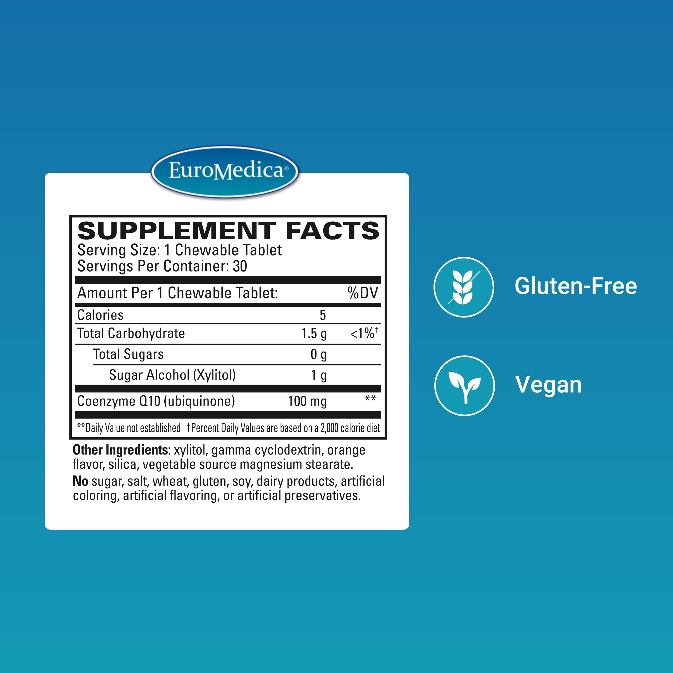 Chewable CoQ10 tablet close-up highlights texture for daily use.