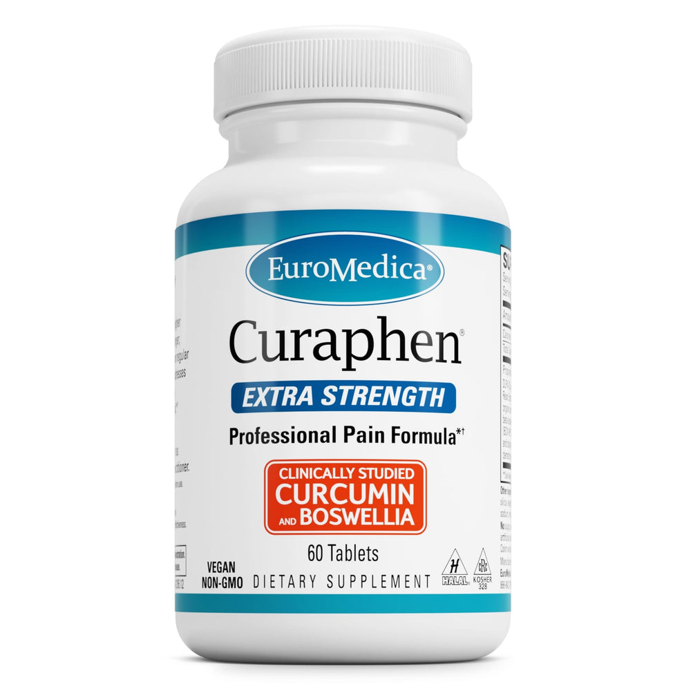 EuroMedica Curaphen Extra Strength bottle front signaling joint comfort and circulation support.