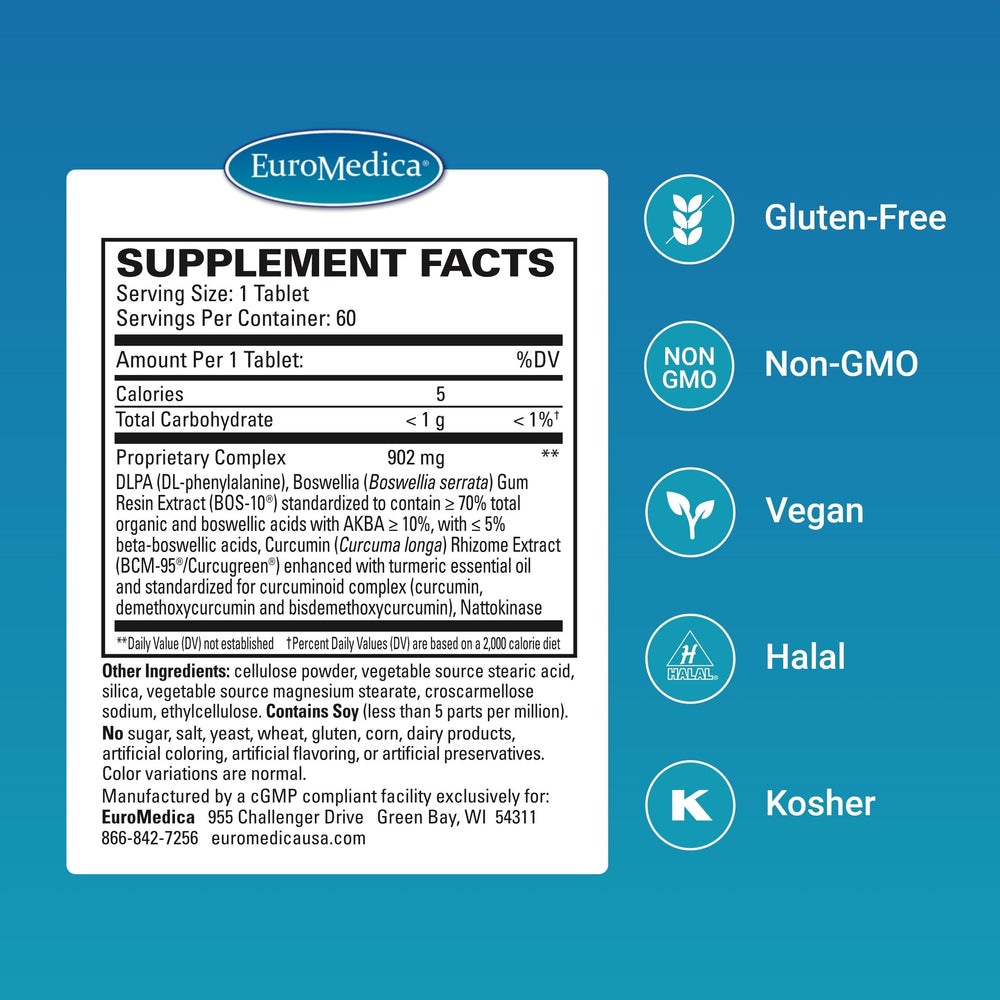 EuroMedica Curaphen Extra Strength bottle label highlights BCM-95 curcumin and nattokinase benefits.