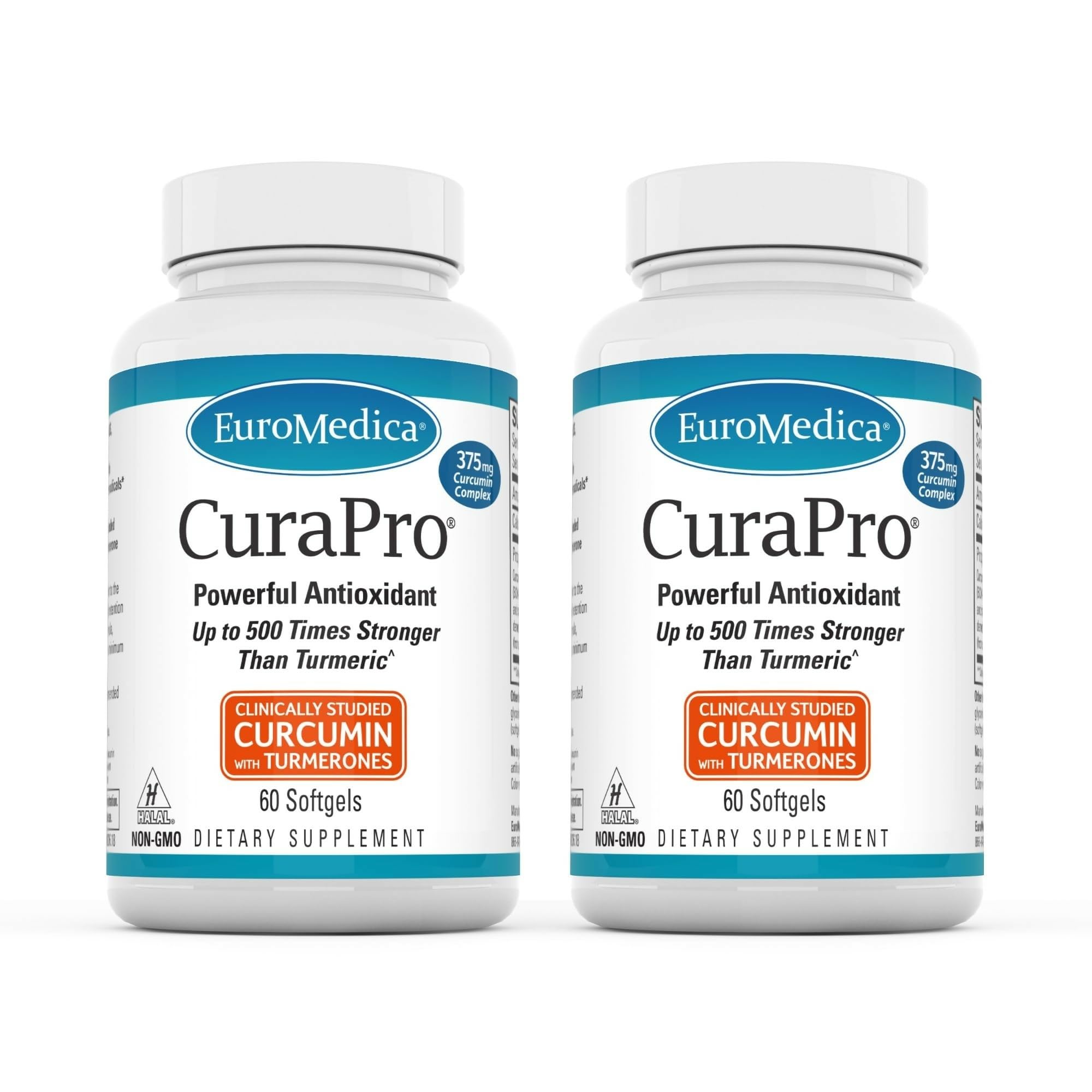 Euromedica CuraPro bottle front view in a two-pack, signaling convenience and daily use for immune support.
