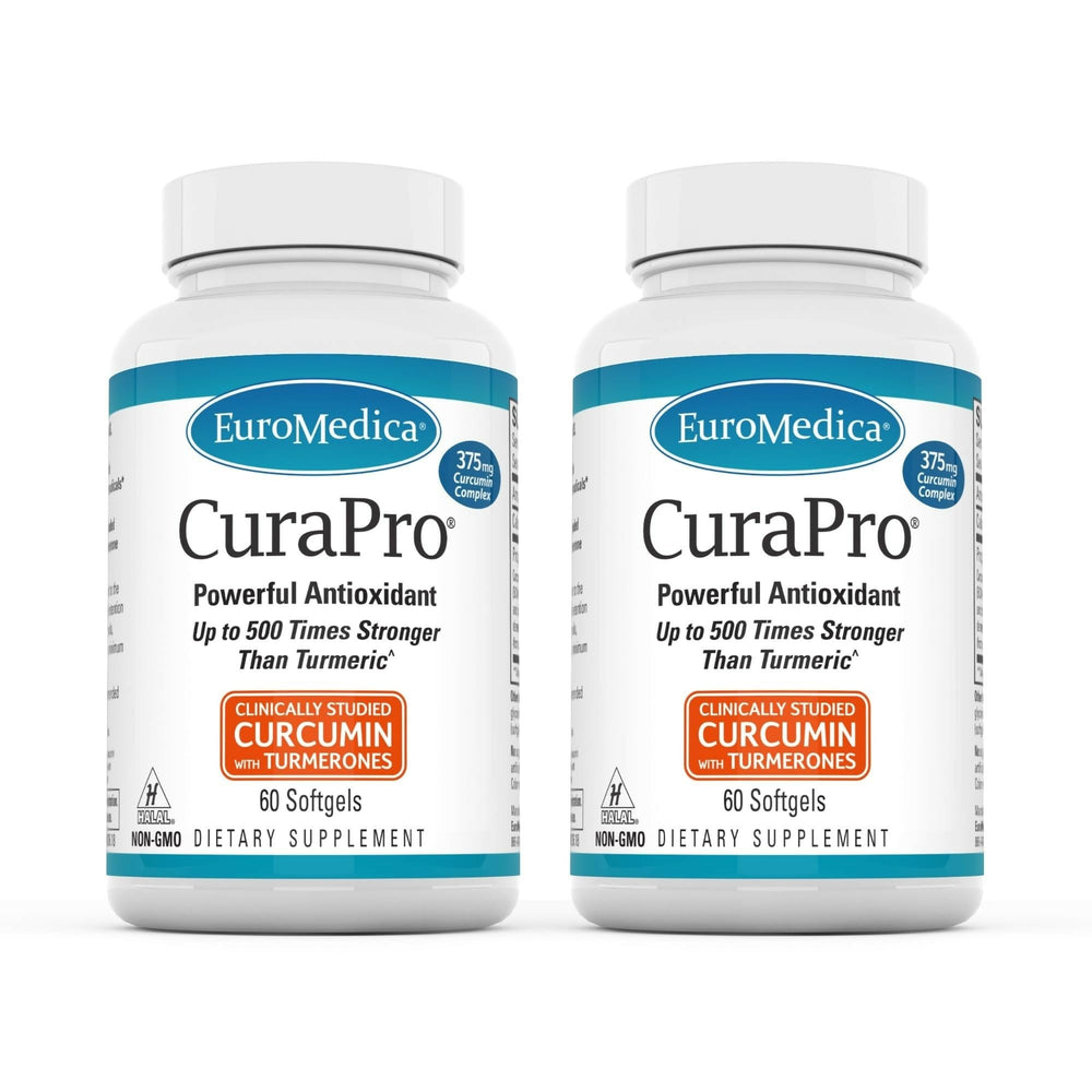 Euromedica CuraPro bottle front view in a two-pack, signaling convenience and daily use for immune support.