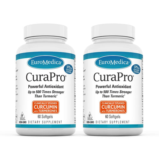 Euromedica CuraPro bottle front view in a two-pack, signaling convenience and daily use for immune support.