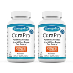 Euromedica CuraPro bottle front view in a two-pack, signaling convenience and daily use for immune support.