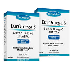EuroMedica EurOmega-3 bottle with 60 tablets for daily brain and heart support.
