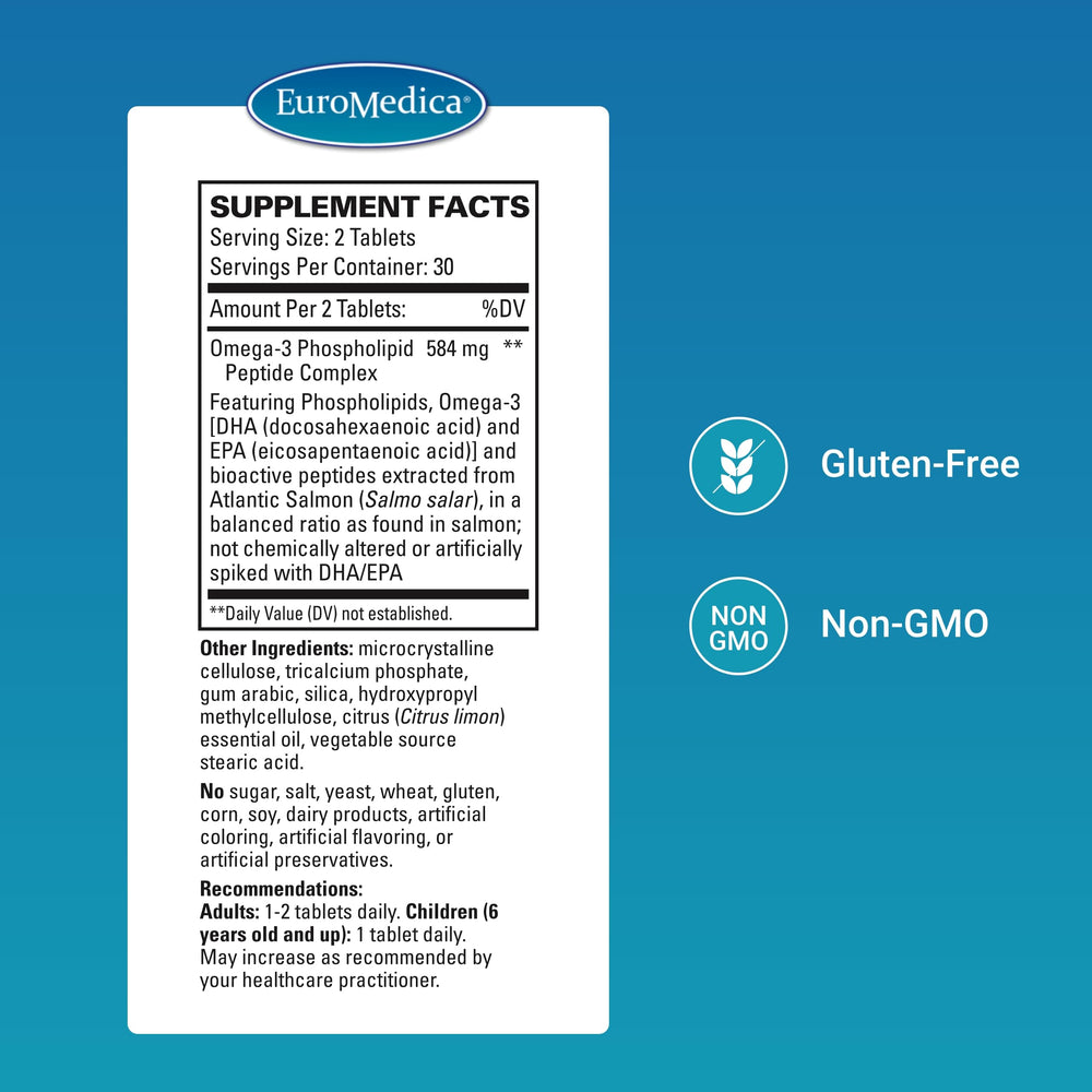 EuroMedica EurOmega-3 capsules highlight phospholipid-bound delivery for better absorption.