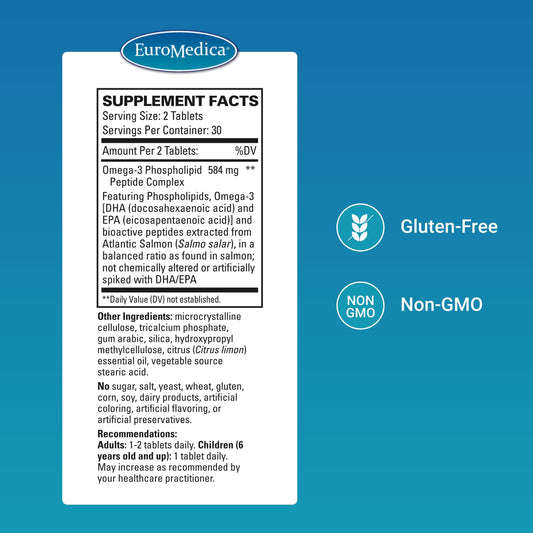 EuroMedica EurOmega-3 capsules highlight phospholipid-bound delivery for better absorption.