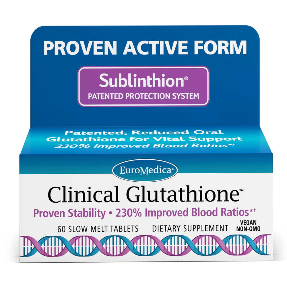 EuroMedica Glutathione bottle front showing premium packaging for antioxidant support in daily routines