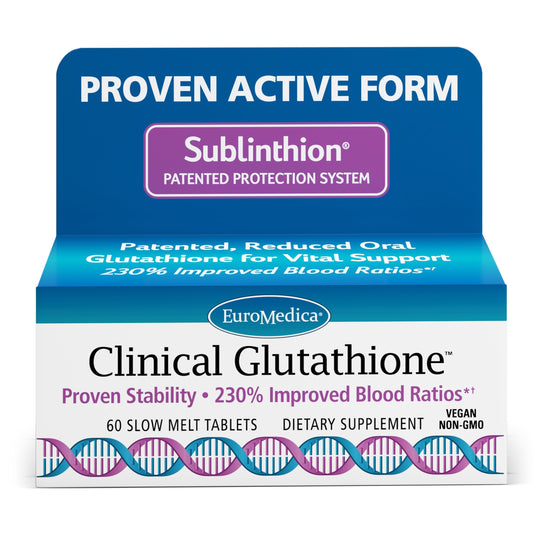 EuroMedica Glutathione bottle front showing premium packaging for antioxidant support in daily routines