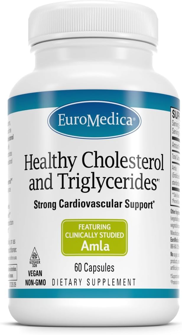 Euromedica Healthy Cholesterol capsules in bottle support HDL and triglyceride balance.