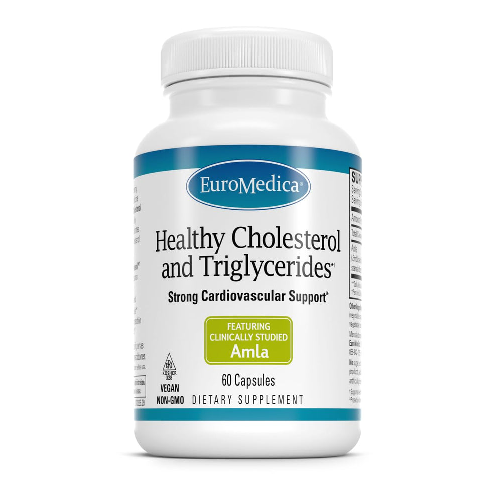EuroMedica Healthy Cholesterol bottle with capsules for heart and immune support.
