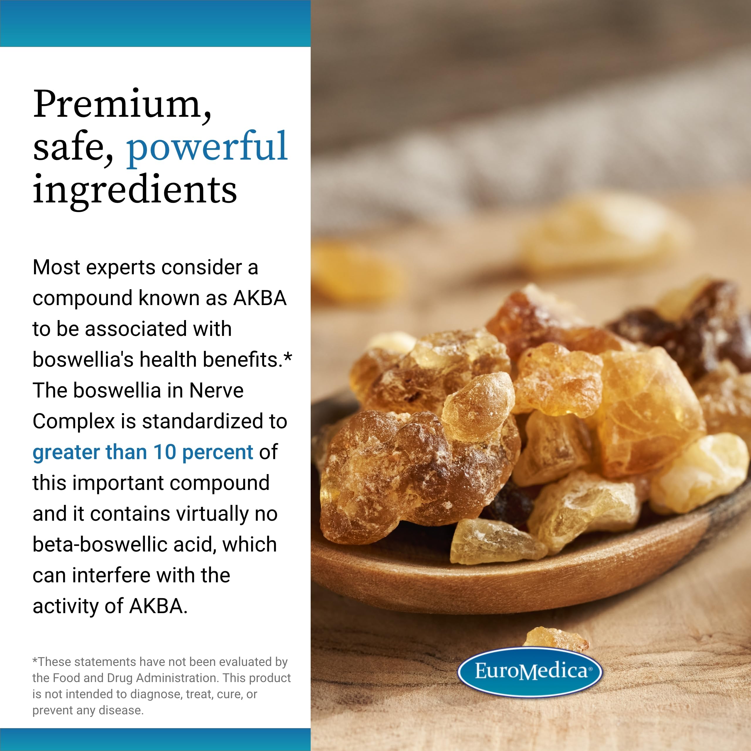 Boswellia serrata detail on EuroMedica packaging suggesting botanical support