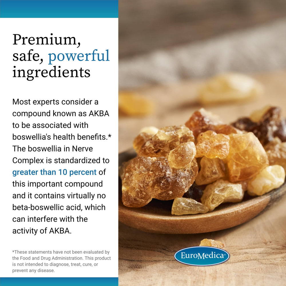 Boswellia serrata detail on EuroMedica packaging suggesting botanical support