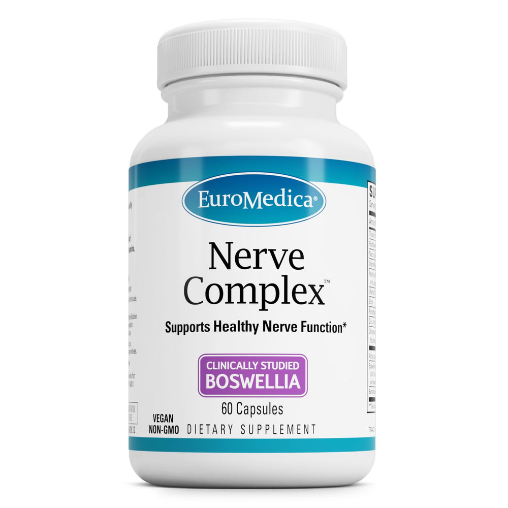 EuroMedica Nerve Complex bottle front with vegan capsules for nerve and circulation support