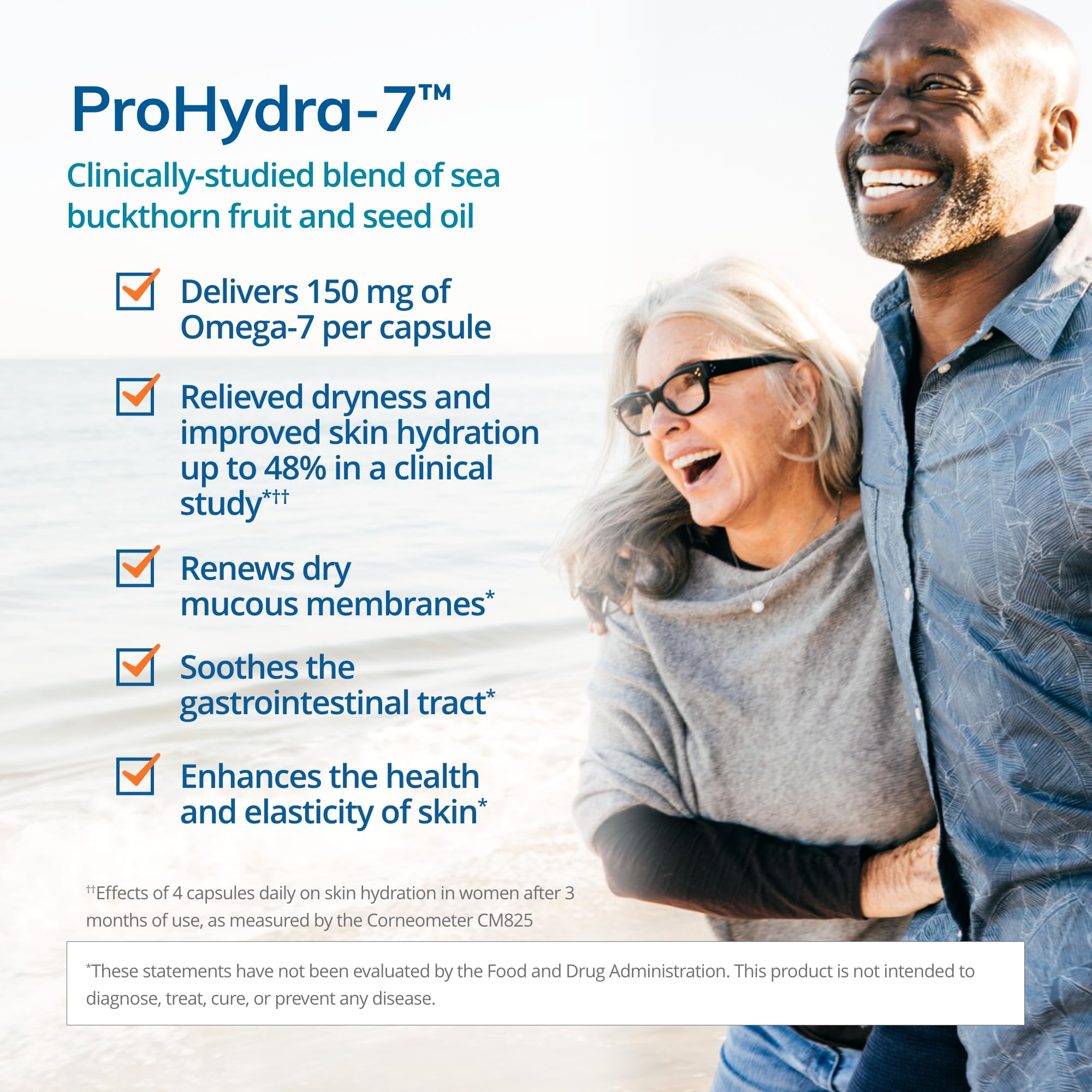EuroMedica ProHydra-7 softgels close up emphasizing omega-7 capsules