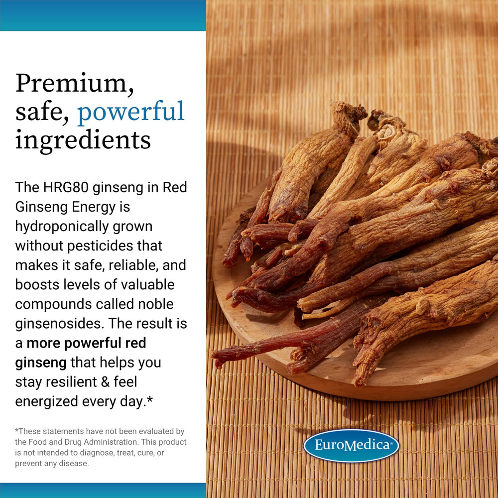 EuroMedica Red Ginseng Energy daily-use chewable tablets shown.