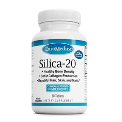 EuroMedica Silica-20 bottle front displaying tablets for bone support