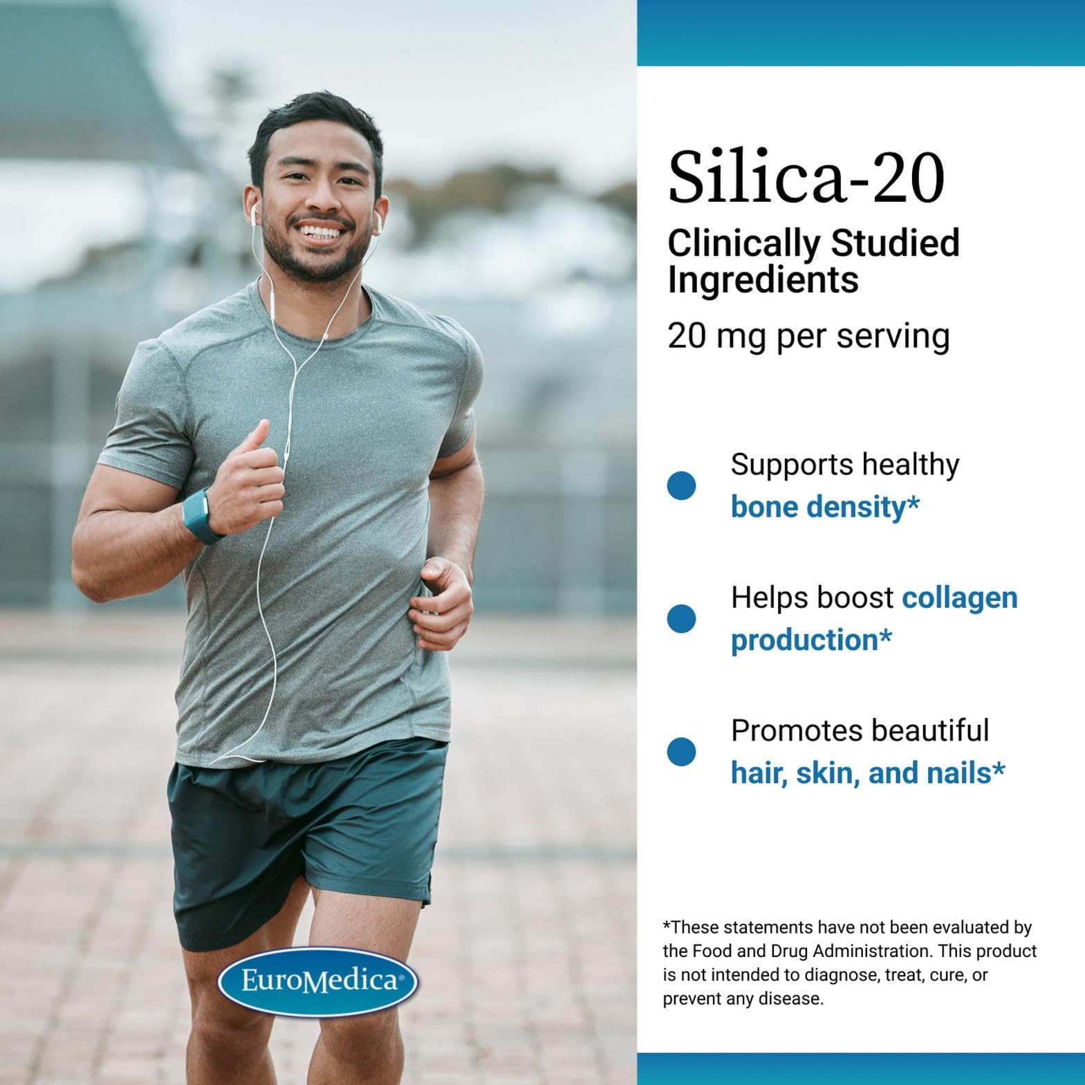 EuroMedica Silica-20 bottle label highlights allergen-free formula