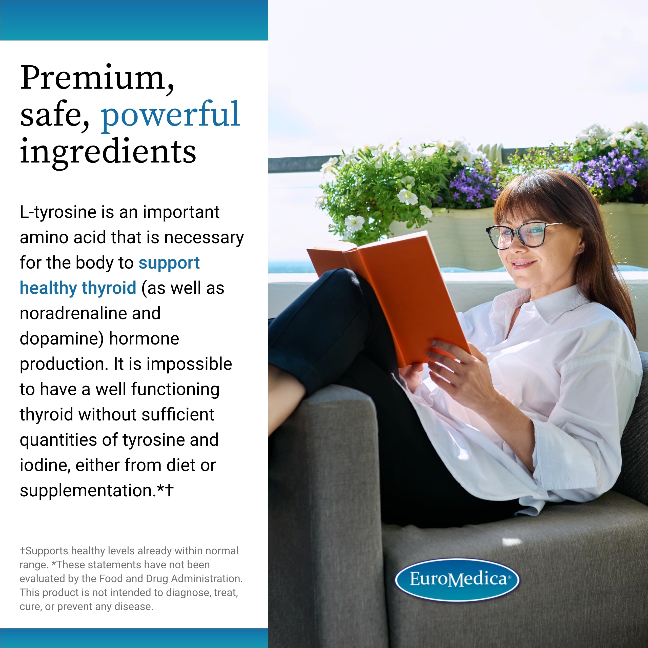EuroMedica Thyroid Care capsules being poured for easy daily dosing.