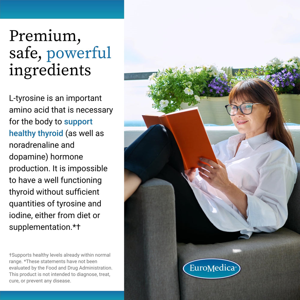 EuroMedica Thyroid Care capsules being poured for easy daily dosing.