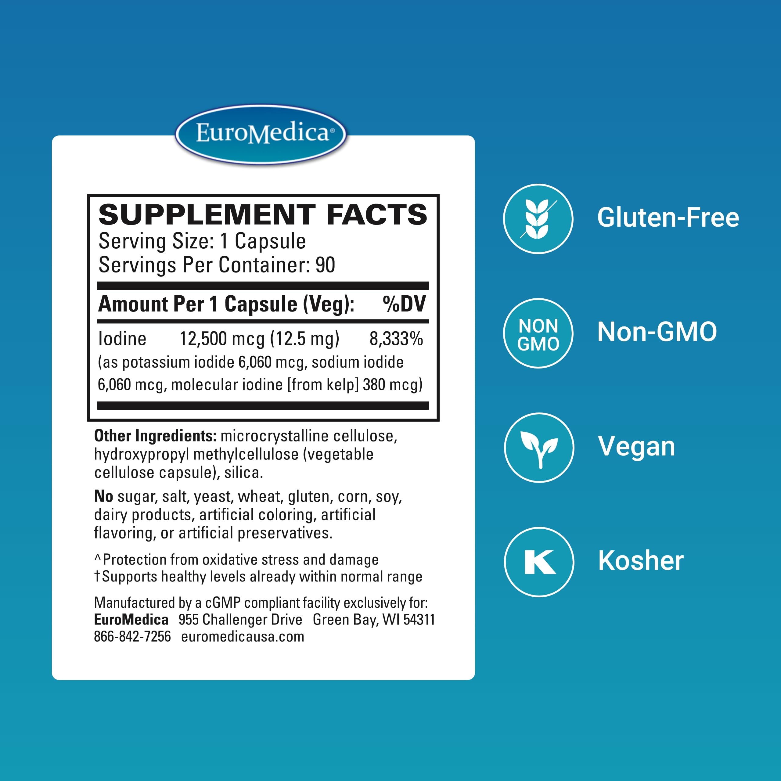 EuroMedica Tri-Iodine capsules pack on light background supports easy daily dosing