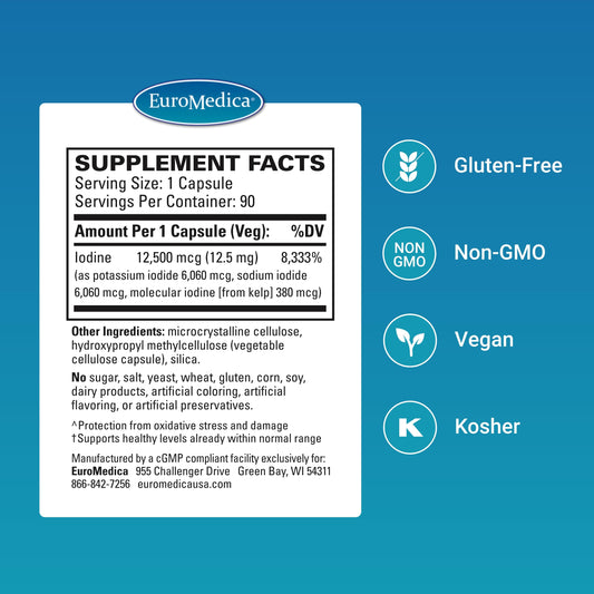 EuroMedica Tri-Iodine capsules pack on light background supports easy daily dosing