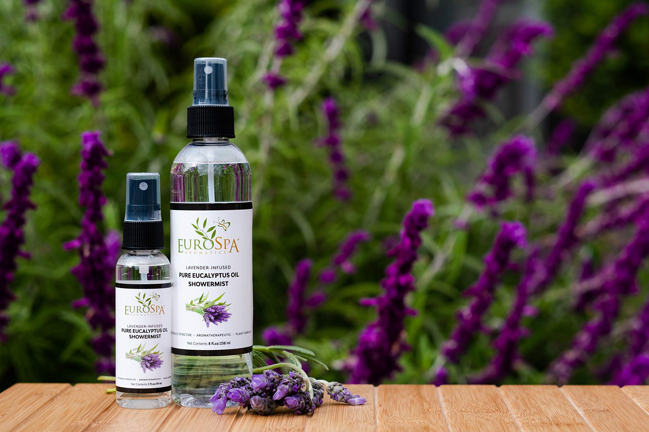 EuroSpa Aromatics lavender-infused eucalyptus ShowerMist bottle enhances spa-like showers