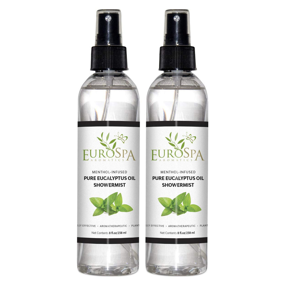 EuroSpa Aromatics Pure Eucalyptus Oil bottle for refreshing shower experiences.
